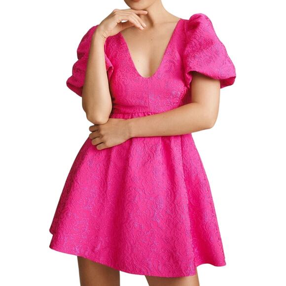 Sachin & Babi Puff-Sleeve Taffeta Mini Dress Woman's XS A-Line V-Neck Flirty NEW - Picture 1 of 8